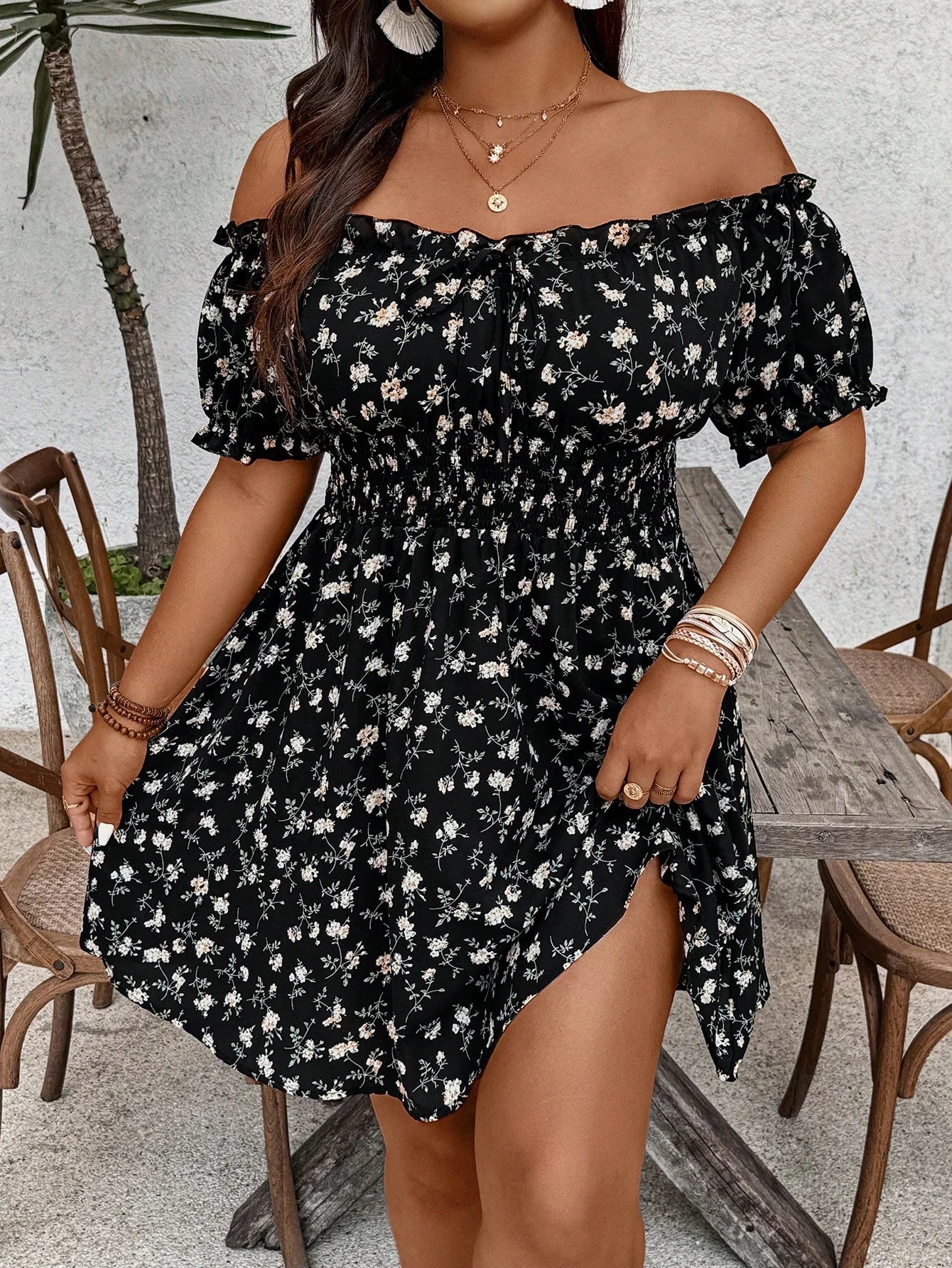 Vestido Ombro a Ombro Plus Size Grace