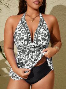 Tankini Plus Size com Estampa Paisley e Costas Nuas