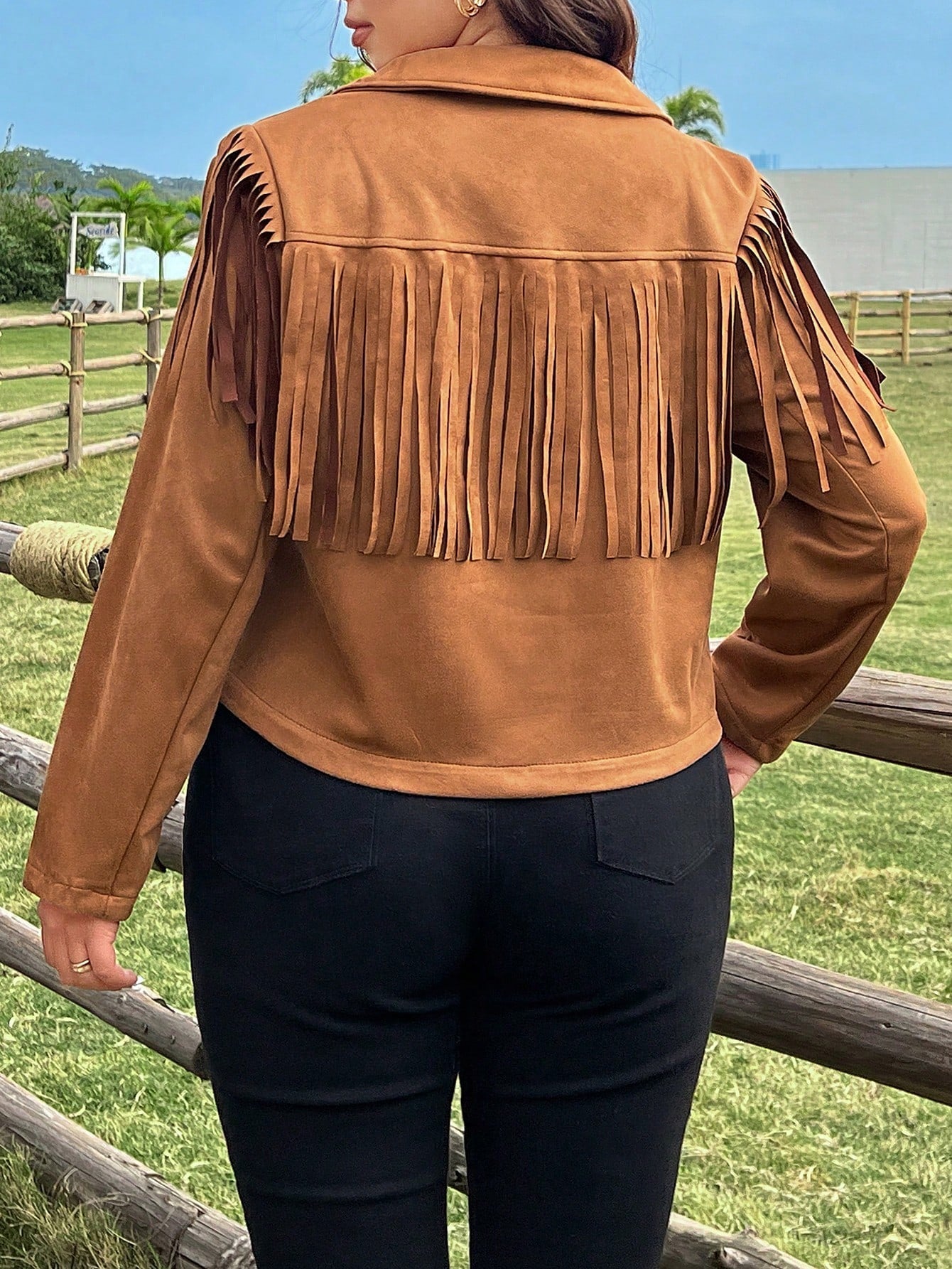 Jaqueta Plus Size Camurça Com Franja