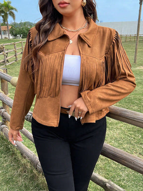 Jaqueta Plus Size Camurça Com Franja