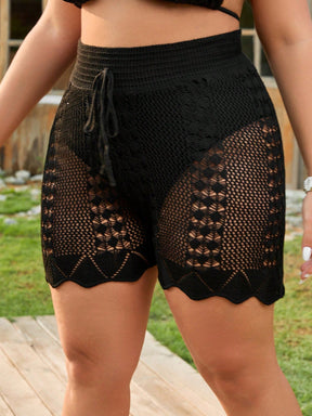 Shorts de Praia Plus Size com Cintura Alta e Detalhe Vazado