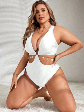 Maiô Plus Size com Detalhe Vazado e Anel